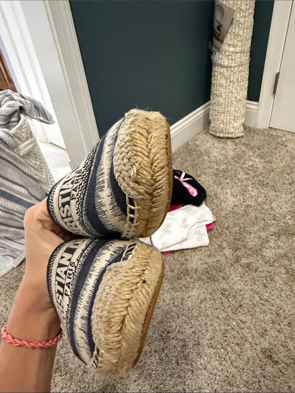 Dior Kids Navy and Cream Logo Espadrilles